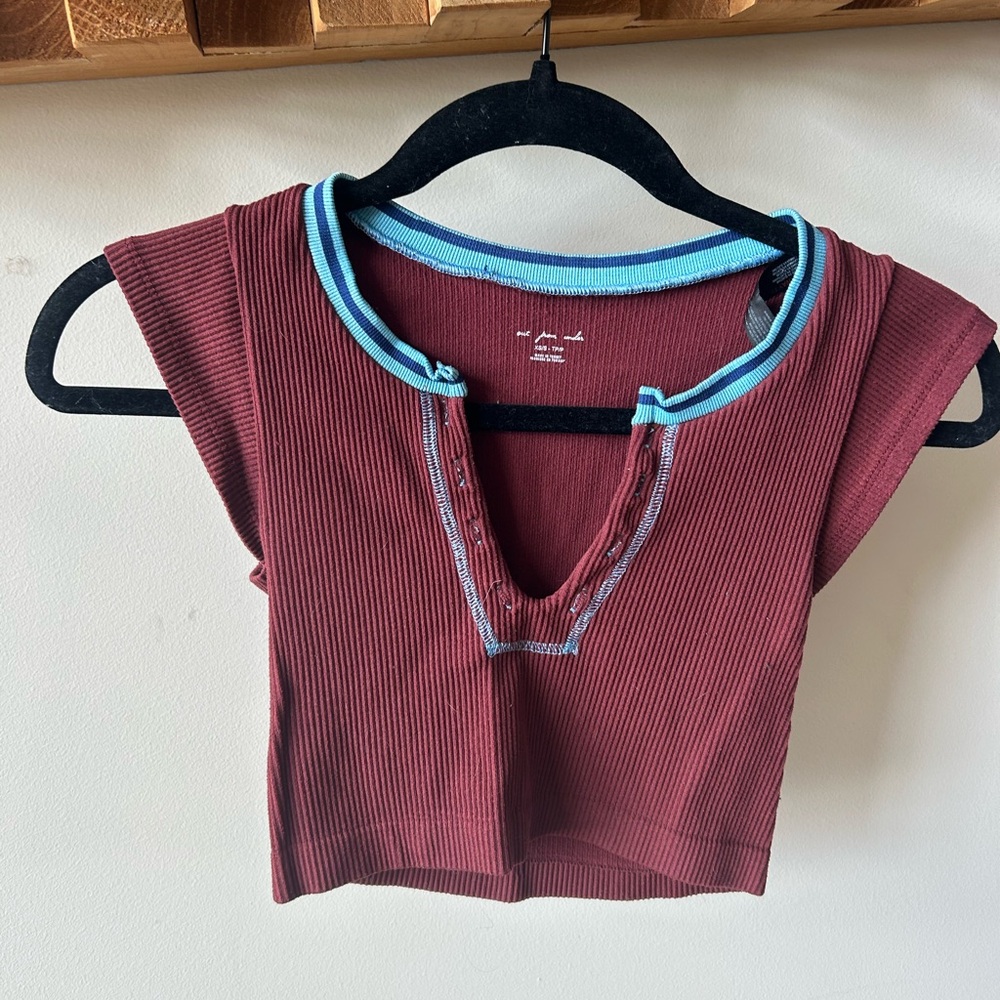 Urban Outfitters Maroon Kids Tee with Blue Accents